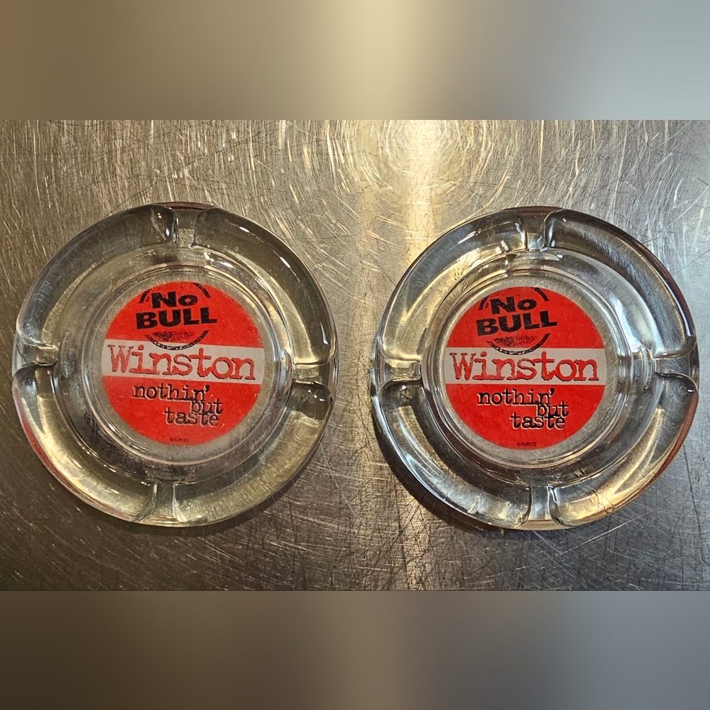 Glass Winston Cigarette Ash Trays Red 2 pack 4.5" across